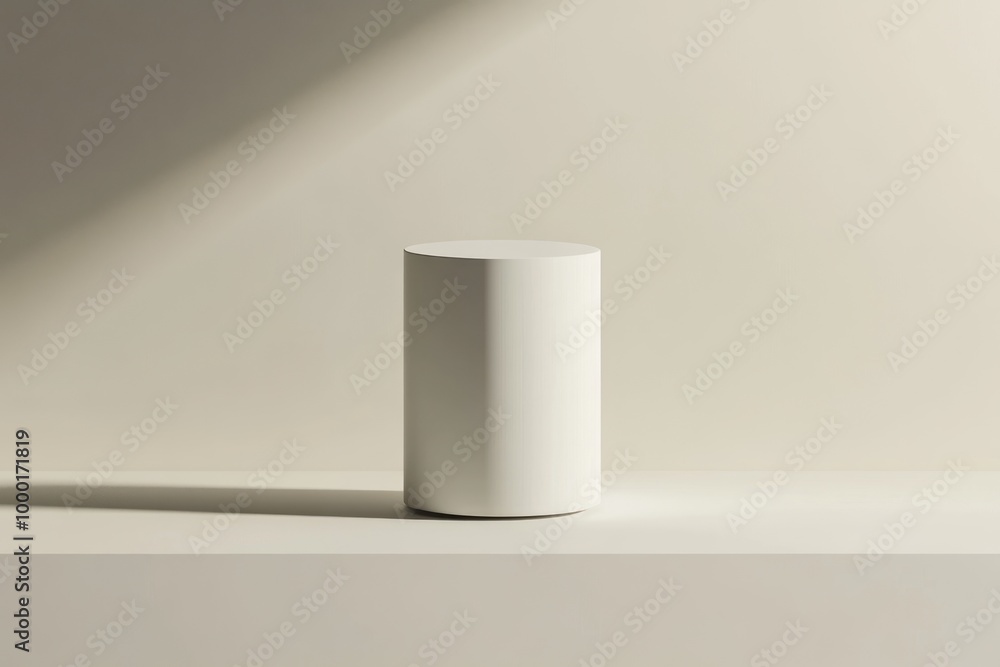 White Cylindrical Pedestal on Beige Background with Shadow White Cylindrical Pedestal on Beige Background with Shadow