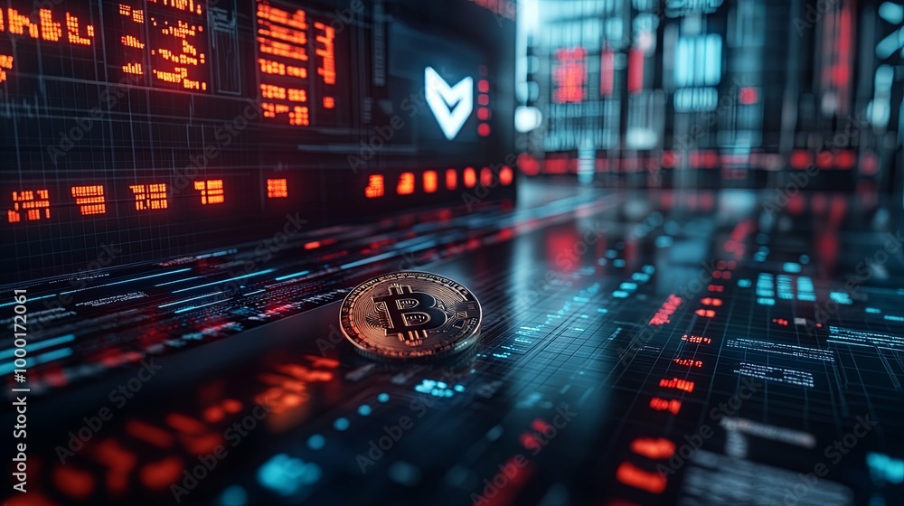 Bitcoin Cryptocurrency Coin on a Futuristic Digital Interface Bitcoin Cryptocurrency Coin on a Futuristic Digital Interface