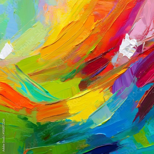 Closeup of abstract rough colorful colorful multicolored art painting texture, with oil brushstroke, pallet knife paint on canvas (Generative Ai)