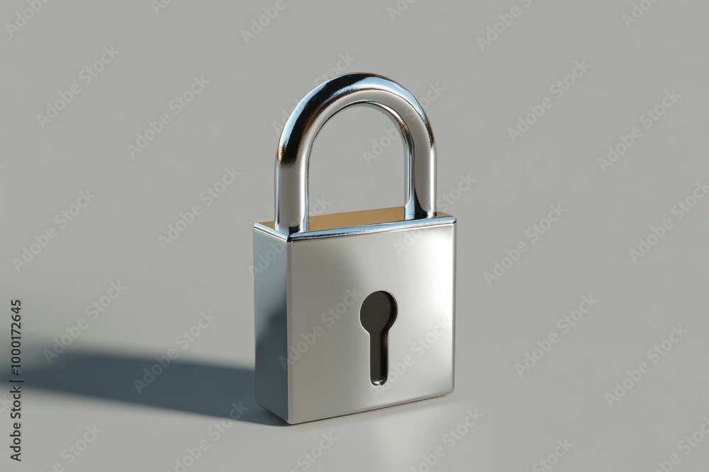 A Shiny Silver Padlock on a Gray Background A Shiny Silver Padlock on a Gray Background