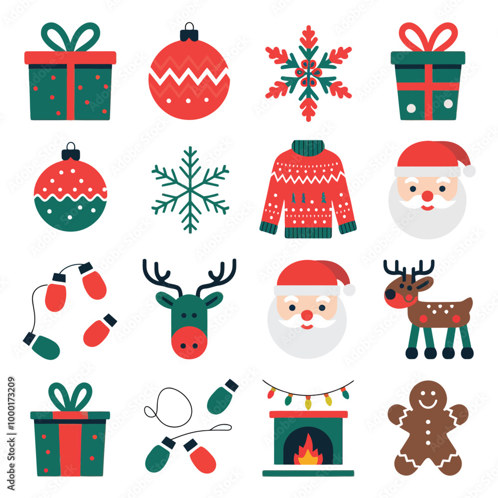 Fototapeta premium vector illustration colorful Christmas icons items frame and decoration with gifts accessories 