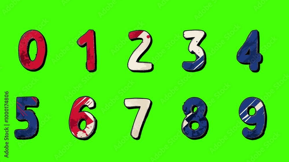 Set of animated signs of digits or numbers in stopmotion animation style hand drawn on green screen chroma key background Set of animated signs of digits or numbers in stopmotion animation style hand drawn on green screen chroma key background