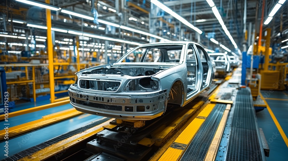 Unfinished Car Body on Assembly Line in Factory Unfinished Car Body on Assembly Line in Factory