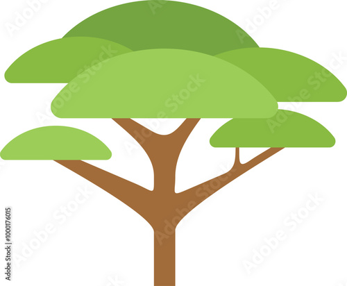 Minimalist vector graphic icon of an acacia tree with lush foliage, symbolizing nature and the african savanna