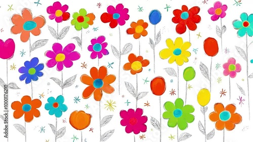 Wallpaper Mural Stop motion loop hand drawn animation, white background with flowers of different sizes Torontodigital.ca