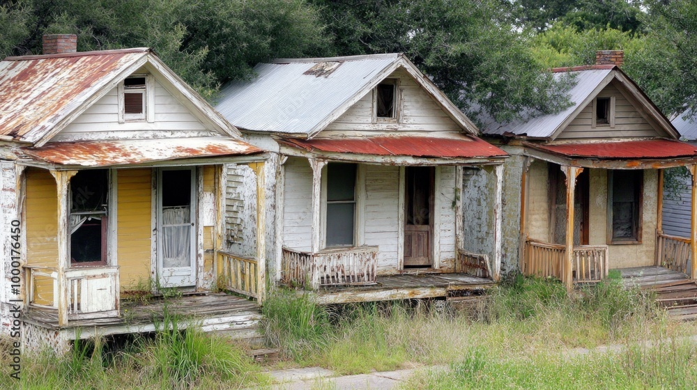 Run-down suburban homes, symbolizing the deterioration of affordable housing options in outlying areas Run-down suburban homes, symbolizing the deterioration of affordable housing options in outlying areas