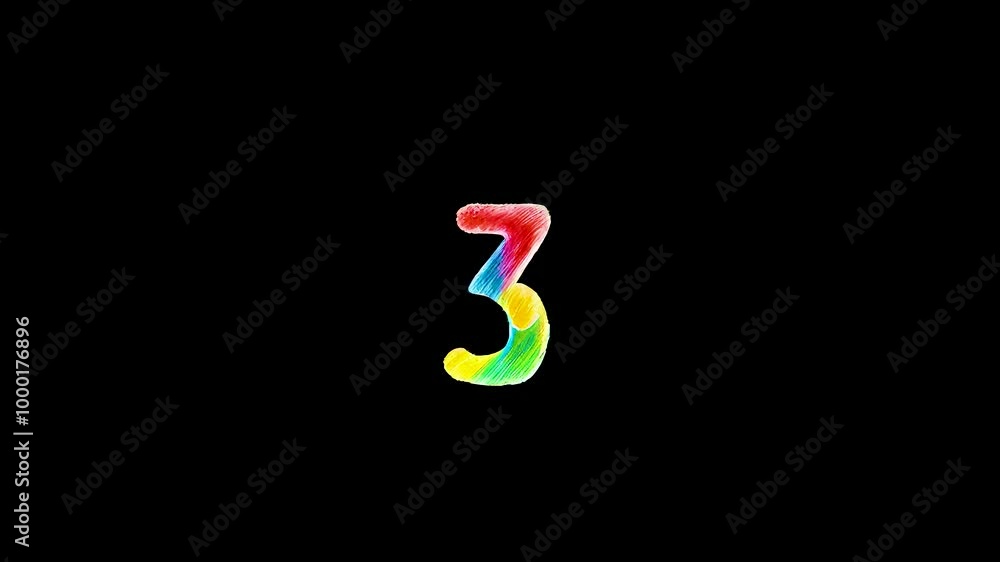 Stop motion animation of digit or number “3” in animated hand-drawn style Stop motion animation of digit or number “3” in animated hand-drawn style