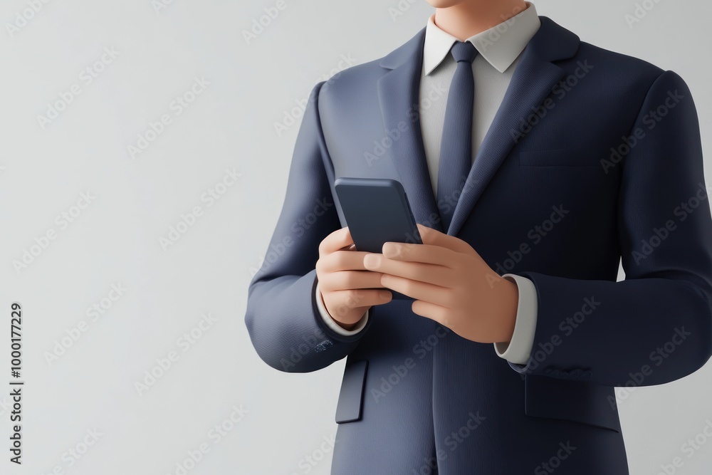 3D Render of Businessman in Suit Using Smartphone 3D Render of Businessman in Suit Using Smartphone