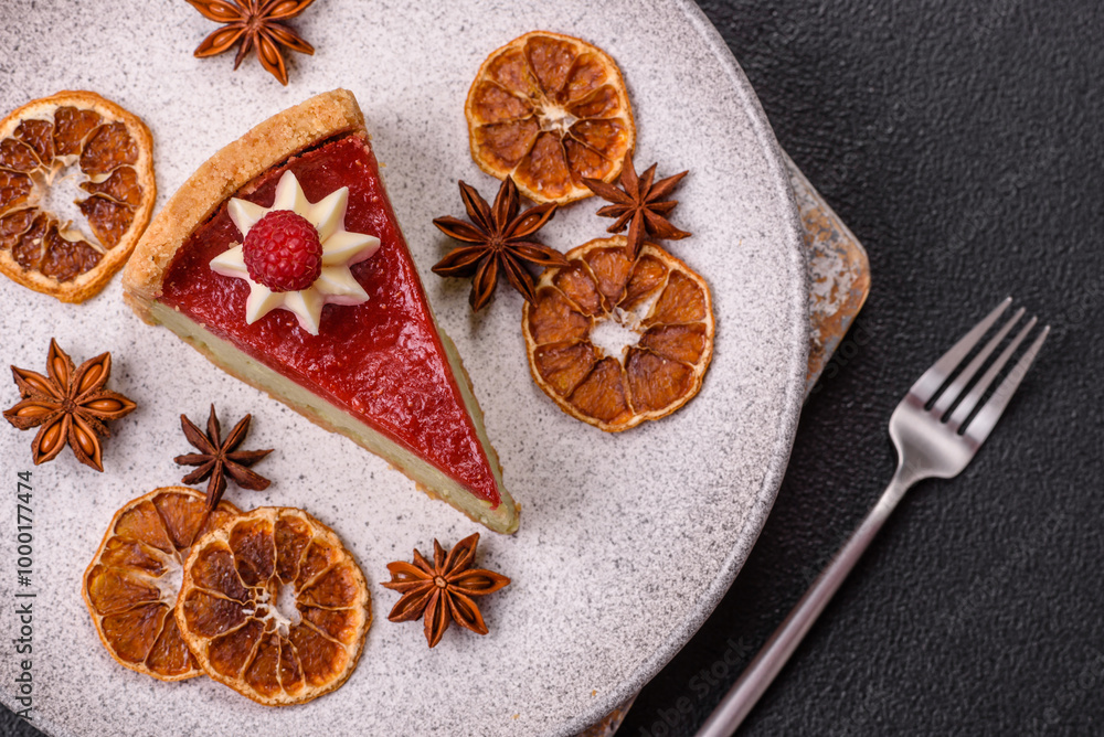 Delicious sweet dessert cheesecake with raspberry and pistachio flavor Delicious sweet dessert cheesecake with raspberry and pistachio flavor