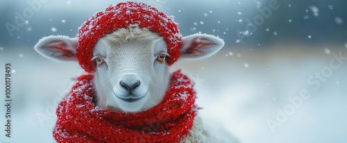 straw goat adorned with vibrant red ribbons stands proudly against a snowy scandinavian backdrop capturing the spirit of swedish christmas with festive cheer photo