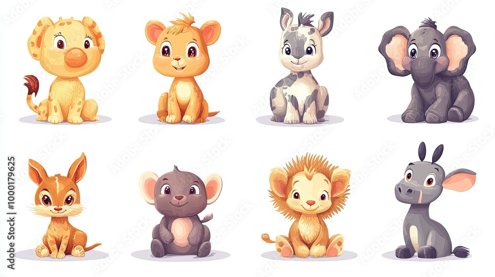 Colorful set of little cartoon animals characters. Baby animals icons set isolated on white background. Cartoon character design. Color illustration of wild animal world. Vector illustration. Colorful set of little cartoon animals characters. Baby animals icons set isolated on white background. Cartoon character design. Color illustration of wild animal world. Vector illustration.