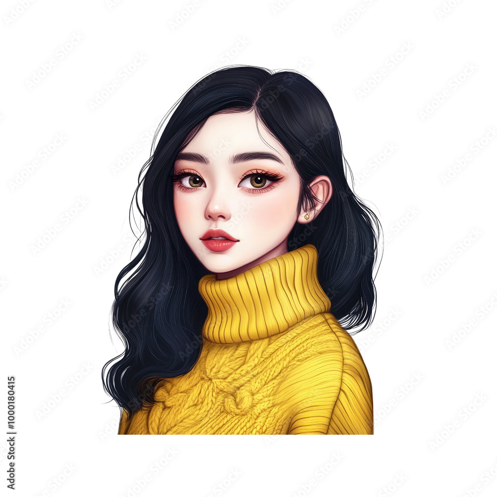Beautiful Girl with Long Black Hair and Yellow Sweater Beautiful Girl with Long Black Hair and Yellow Sweater