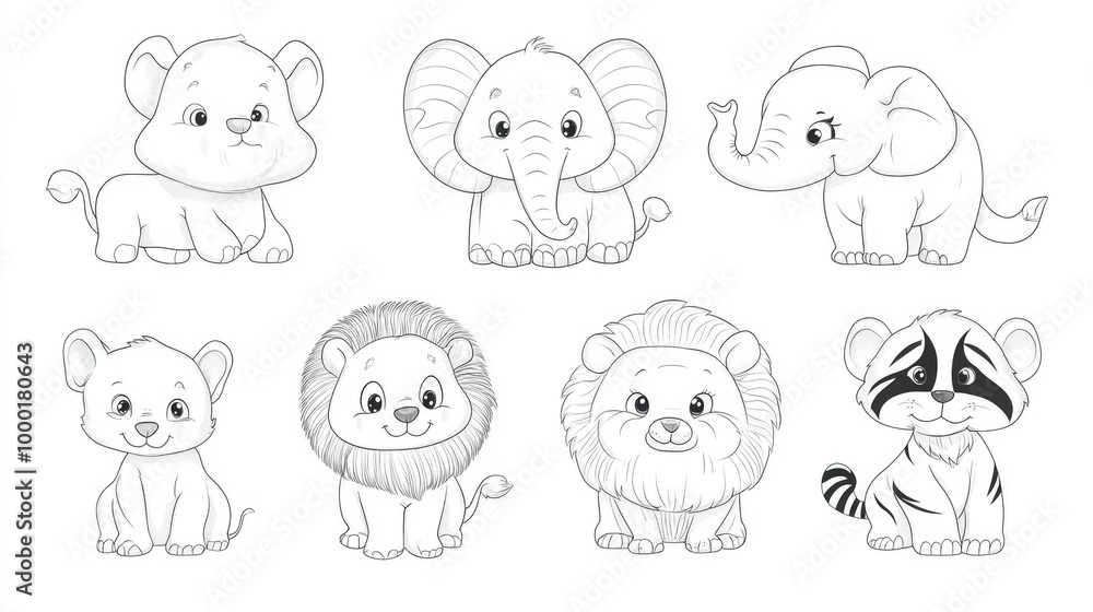 Obraz premium Coloring page. Set of large animals for coloring on a white background.