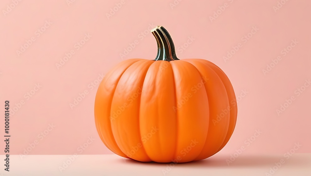 An artificial pumpkin set against a light pink background, creating a soft and festive vibe. An artificial pumpkin set against a light pink background, creating a soft and festive vibe.