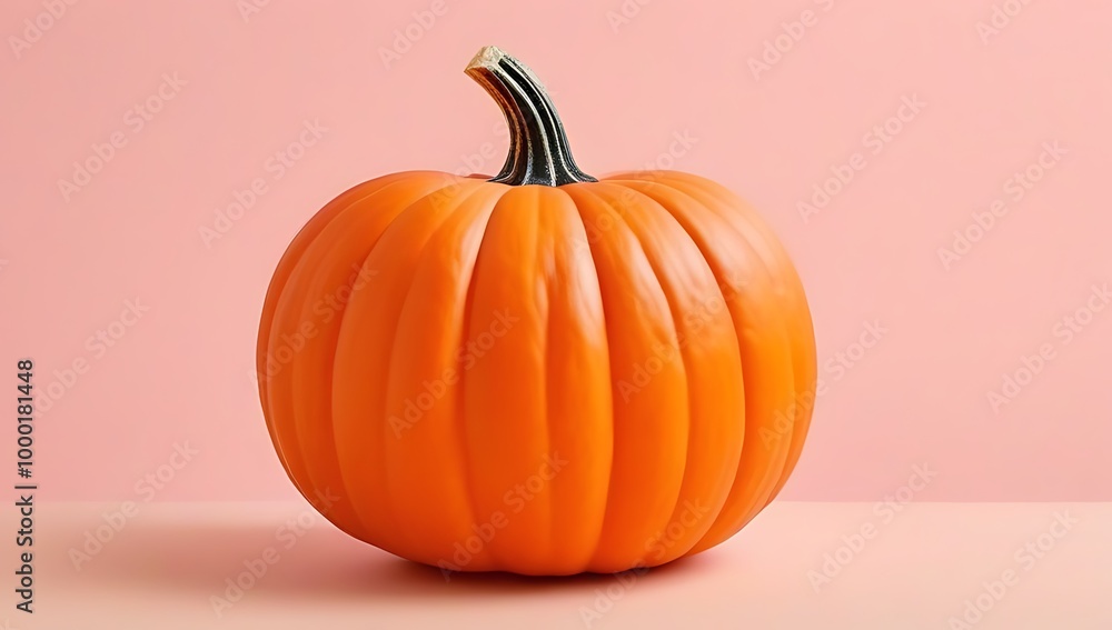 An artificial pumpkin set against a light pink background, creating a soft and festive vibe. An artificial pumpkin set against a light pink background, creating a soft and festive vibe.