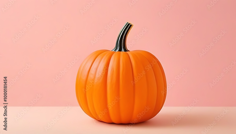 An artificial pumpkin set against a light pink background, creating a soft and festive vibe. An artificial pumpkin set against a light pink background, creating a soft and festive vibe.