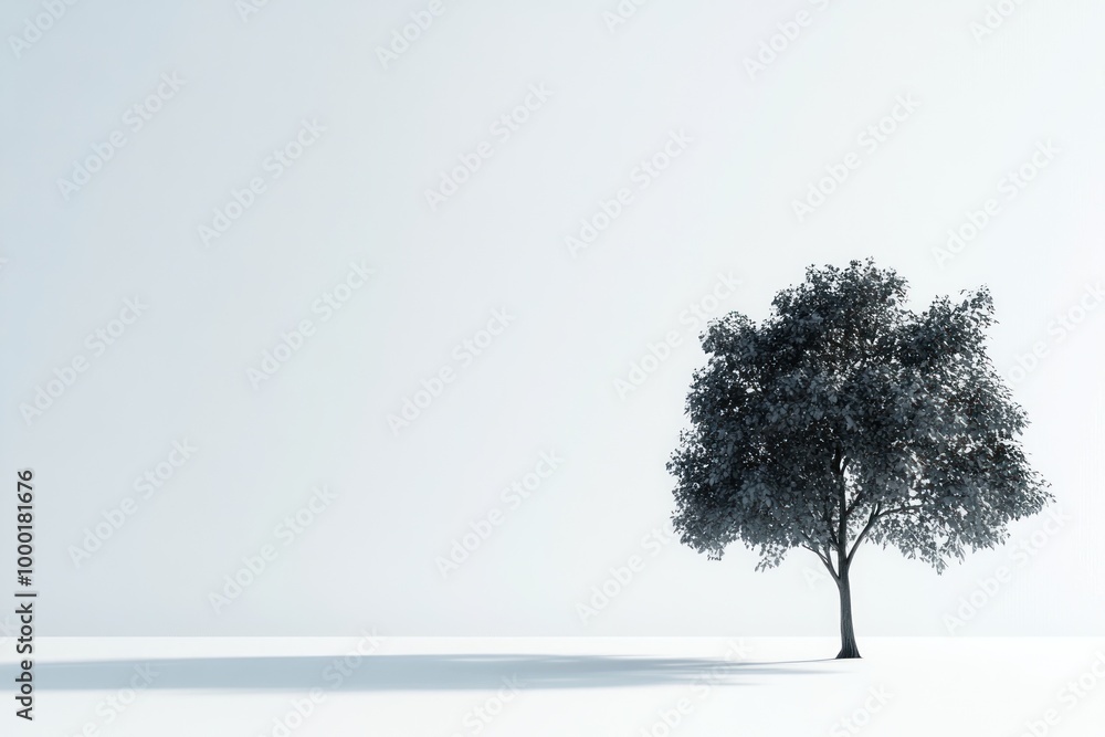 Obraz premium A Single Tree Standing Alone in a White Landscape