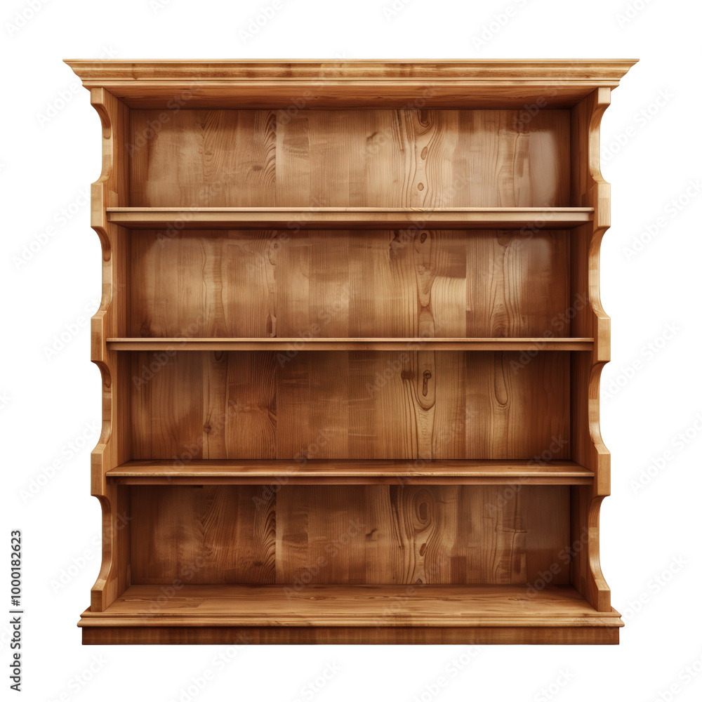 Wooden Empty Bookshelf with Five Shelves Isolate on a White Background Transparent Background Wooden Empty Bookshelf with Five Shelves Isolate on a White Background Transparent Background