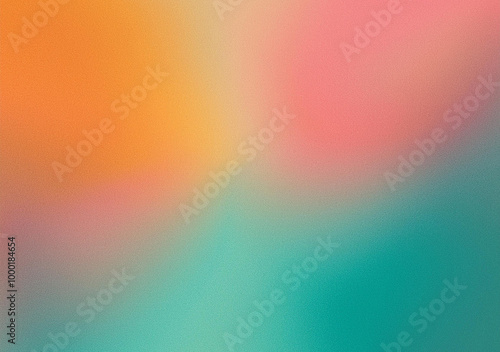 Orange teal green pink abstract grainy gradient background noise texture effect summer poster design