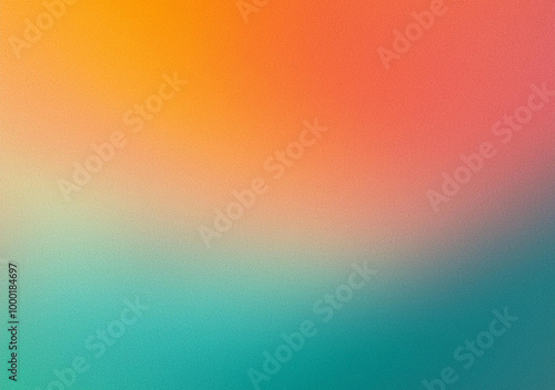 Orange teal green pink abstract grainy gradient background noise texture effect summer poster design