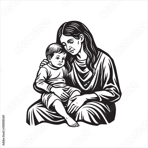 Wallpaper Mural Mother and child silhouette illustration showing love and care in heartwarming vector art Torontodigital.ca