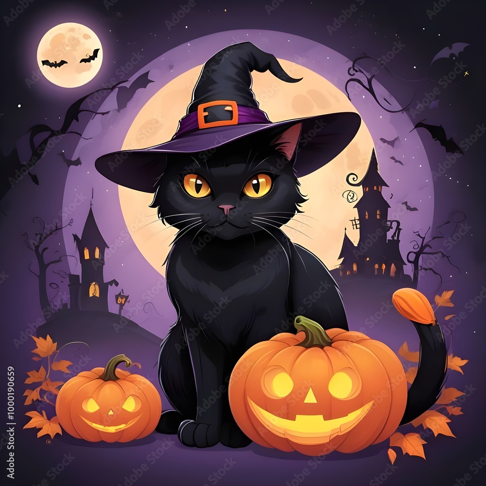 halloween background with pumpkin and cat halloween background with pumpkin and cat