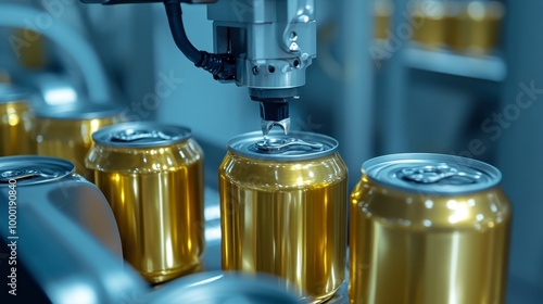 Automated Can Sealing Process in a Modern Factory, showcasing precision engineering, high-speed production, and efficient packaging for beverages. This photo captures the heart of industrial automatio photo