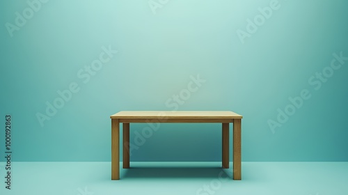 Simple wooden table on blue background.