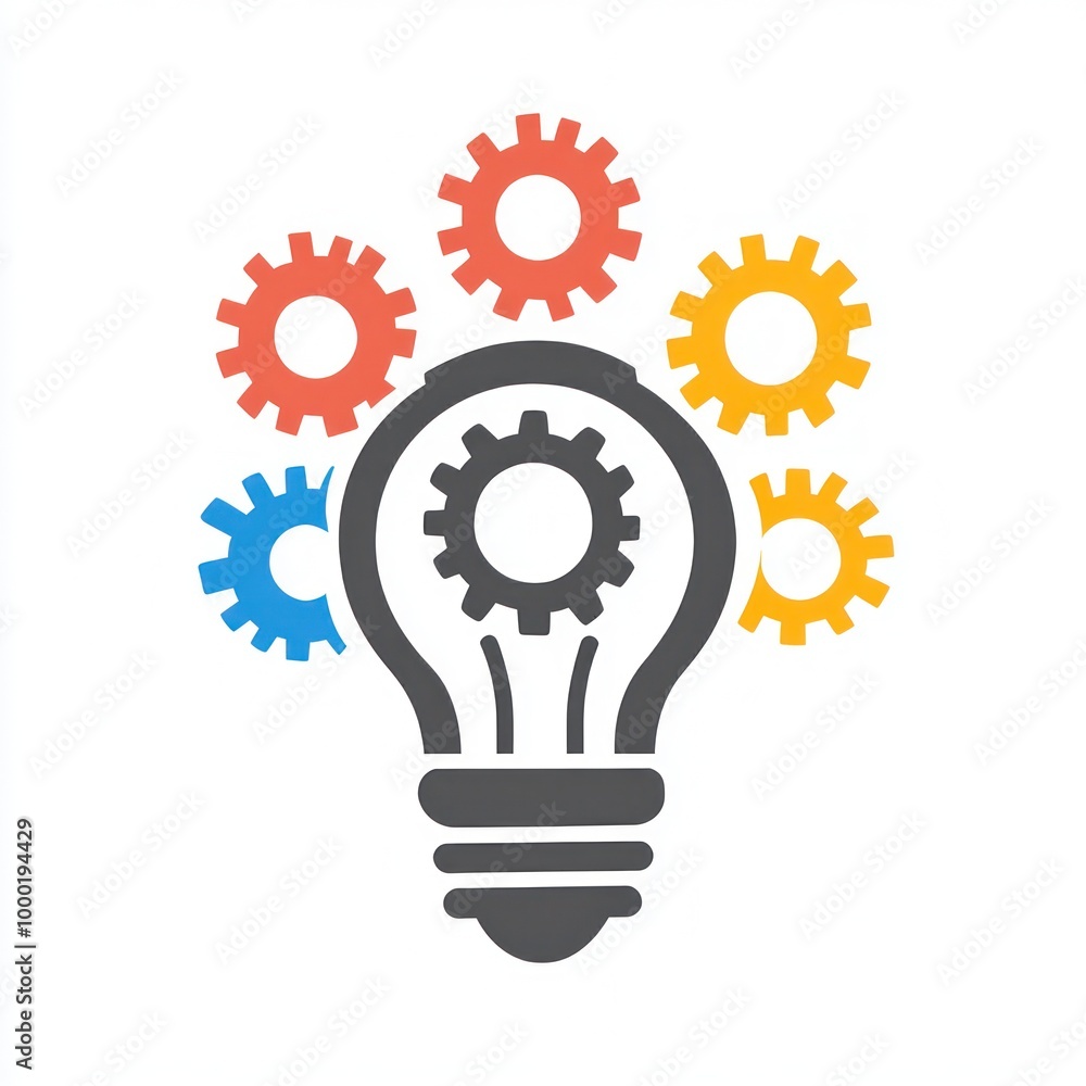 Colorful gears surround a light bulb, symbolizing creativity and problem-solving in engineering and innovation Colorful gears surround a light bulb, symbolizing creativity and problem-solving in engineering and innovation