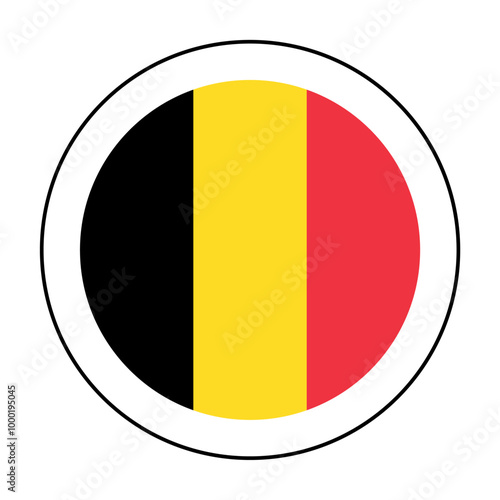 A round icon in the colors of the Belgium flag. "Made in Belgium" logo concept.