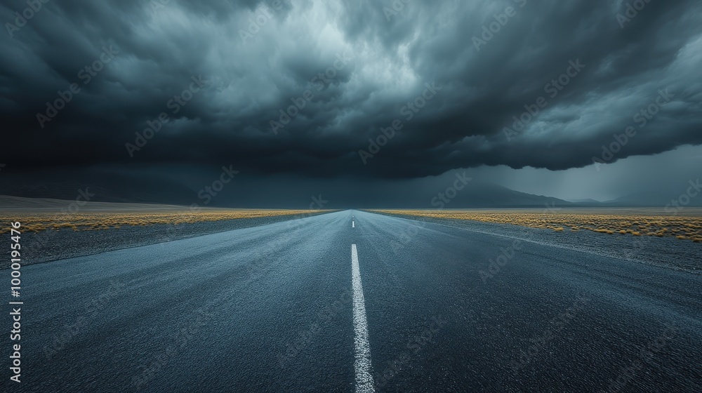 An empty road stretches into the distance under dark, stormy clouds, suggesting themes of journey, solitude, and the uncertainty of what's ahead in compelling visual storytelling. An empty road stretches into the distance under dark, stormy clouds, suggesting themes of journey, solitude, and the uncertainty of what's ahead in compelling visual storytelling.