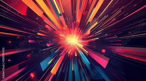 Abstract background with colorful lines radiating from the center, creating a sense of speed and energy.