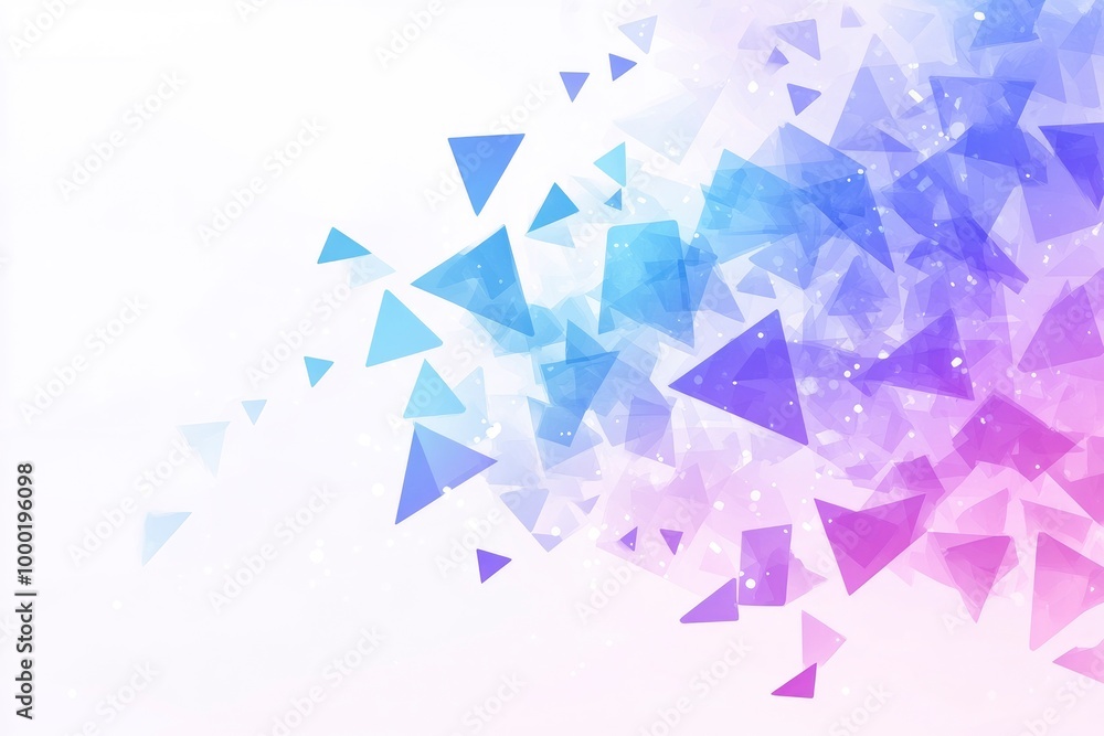 Fototapeta premium A graphic design featuring an abstract background with blue, purple, and pink triangles of various sizes flying across the screen