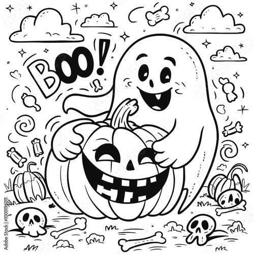 Cute and spooky Halloween coloring page for AI generates vector art