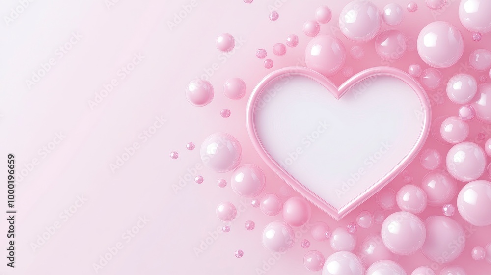 Pink pastel heart shaped frame border with a bubble background Pink pastel heart shaped frame border with a bubble background