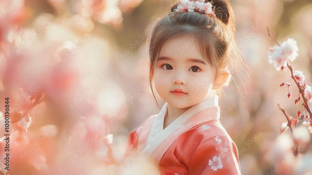Young Girl Amid Spring Cherry Blossoms Young Girl Amid Spring Cherry Blossoms