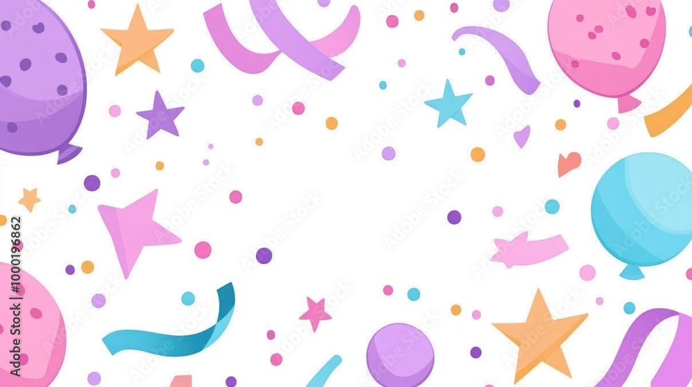 Seamless pattern with pastel confetti and ribbons on a white background Seamless pattern with pastel confetti and ribbons on a white background