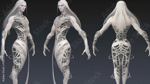 A group of white-skinned young male creatures of fantasy fairy tale magical stylization. AI generated.