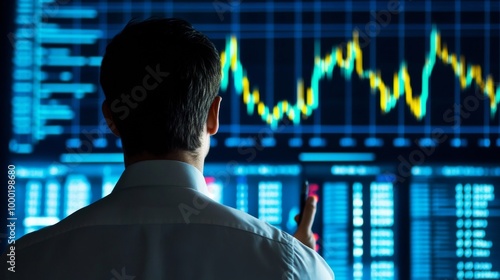 Trader Monitoring Stock Market Data on Screen