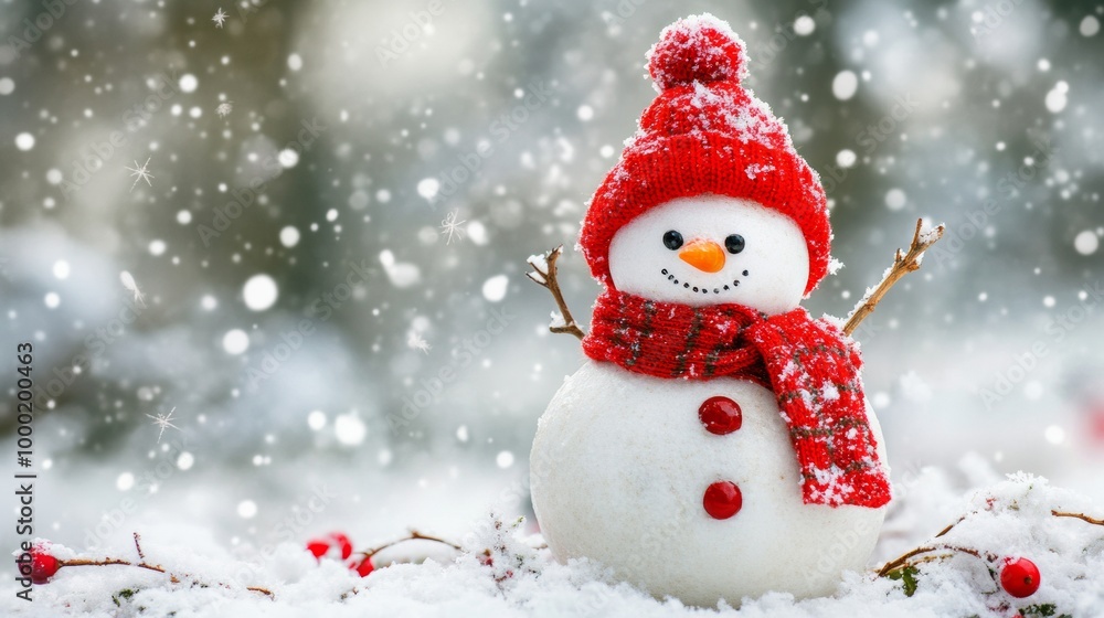 Cheerful Snowman with Red Scarf Cheerful Snowman with Red Scarf