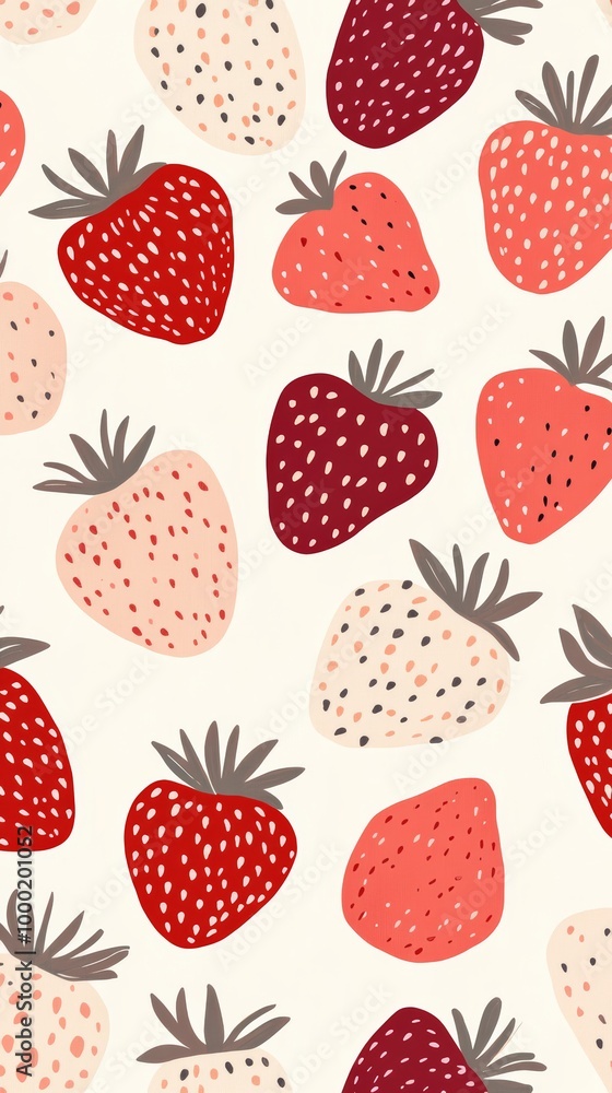 Strawberries in a bohoinspired seamless pattern, muted red and warm cream tones Strawberries in a bohoinspired seamless pattern, muted red and warm cream tones