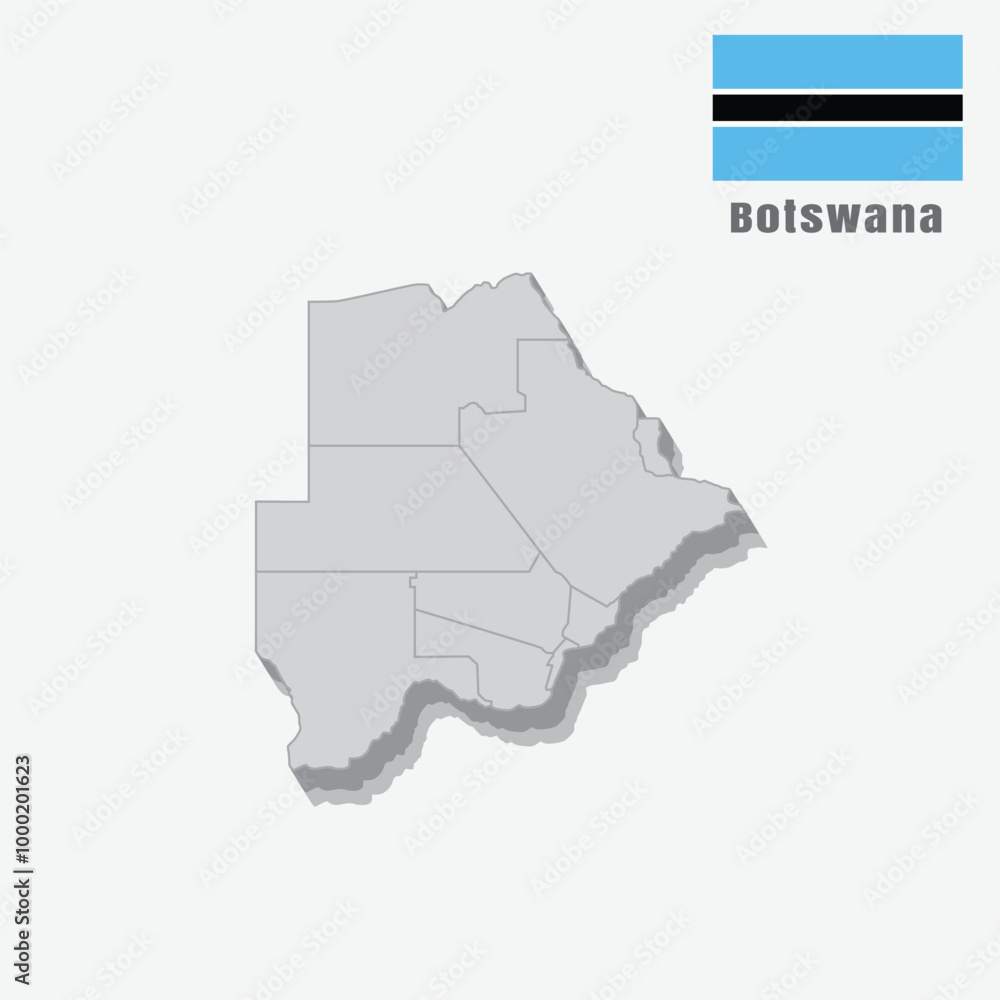 3D map of Botswana with separated sections on a white background 3D map of Botswana with separated sections on a white background