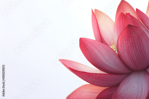 Pink lotus flower on the white background with copy space. Copy space. Happy Diwali, Navaratri,  Saraswati Puja, Durga Ashtami.  photo