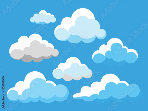 Cloud vector pack, flat cloud illustration set.