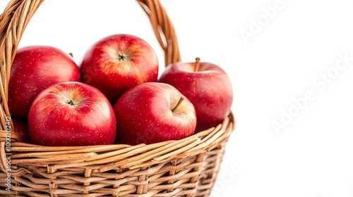 A basket filled with fresh red apples, isolated on a white background