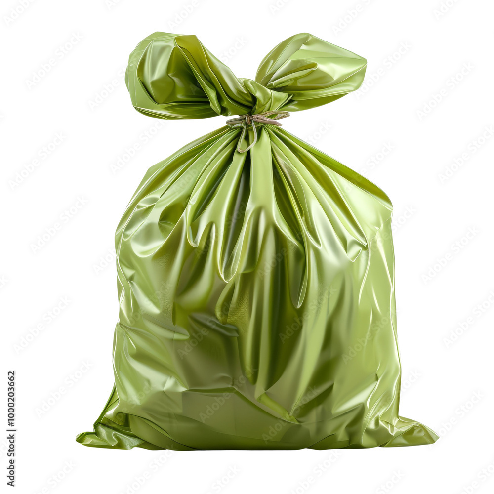 Green garbage bag, isolated on white background, transparent background Green garbage bag, isolated on white background, transparent background