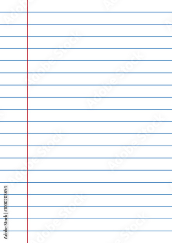 Blank lined paper with margin, vector illustration, A5 format. A ruled sheet for notes, writing, or office use, perfect for templates, school, business, diaries, and educational documents.