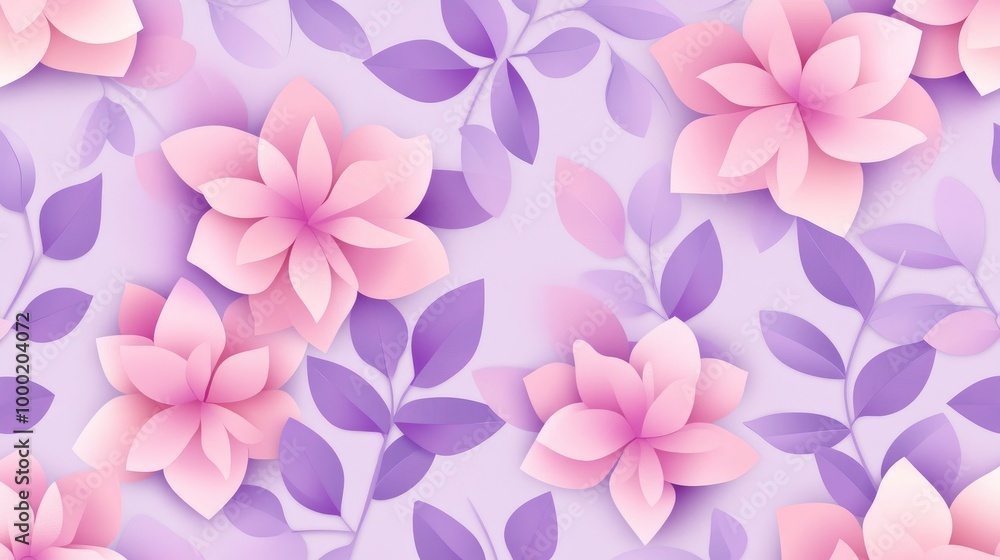 Seamless pattern of cute pastel pink and purple color leaves art background Seamless pattern of cute pastel pink and purple color leaves art background