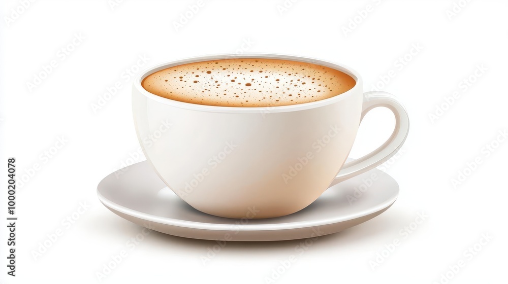 realistic cappuccino coffee cup with frothy milk foam isolated on white digital illustration realistic cappuccino coffee cup with frothy milk foam isolated on white digital illustration