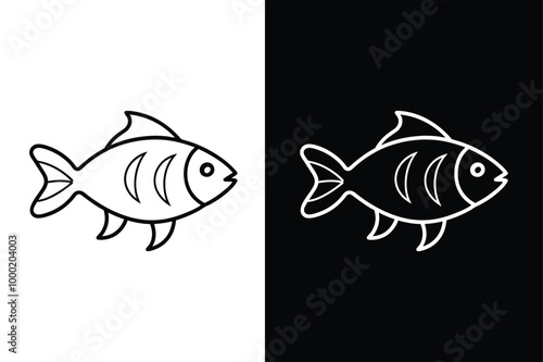 Fish icon black lineout Vector icon isolated on black and white background.